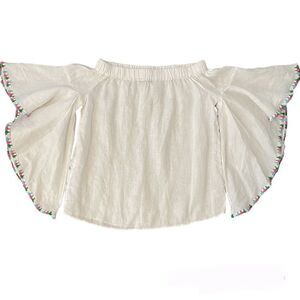 Zara Woman Boho White Linen Top Tassel Angel Wings Blouse Women’s Size XS